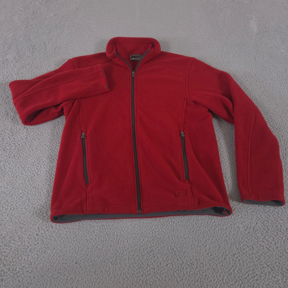 REI Jacket Mens M Red Woodland Fleece Polartec Full Zip Lightweight Hiking VTG